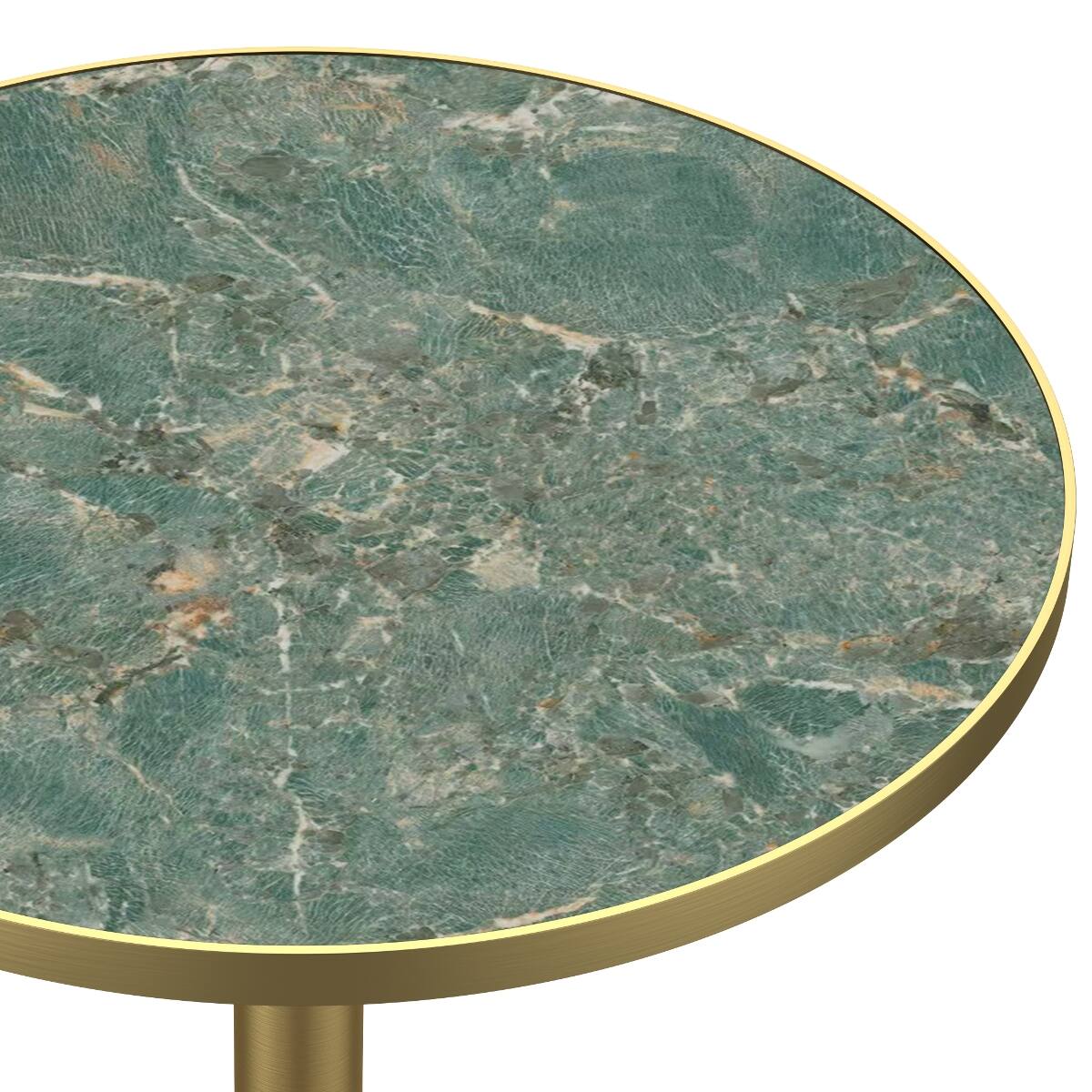 Back. Loheer - Loheer 31.5 inch Round Dining Table with Sintered Stone Tabletop and Gold Tone Base - Green and Gold.