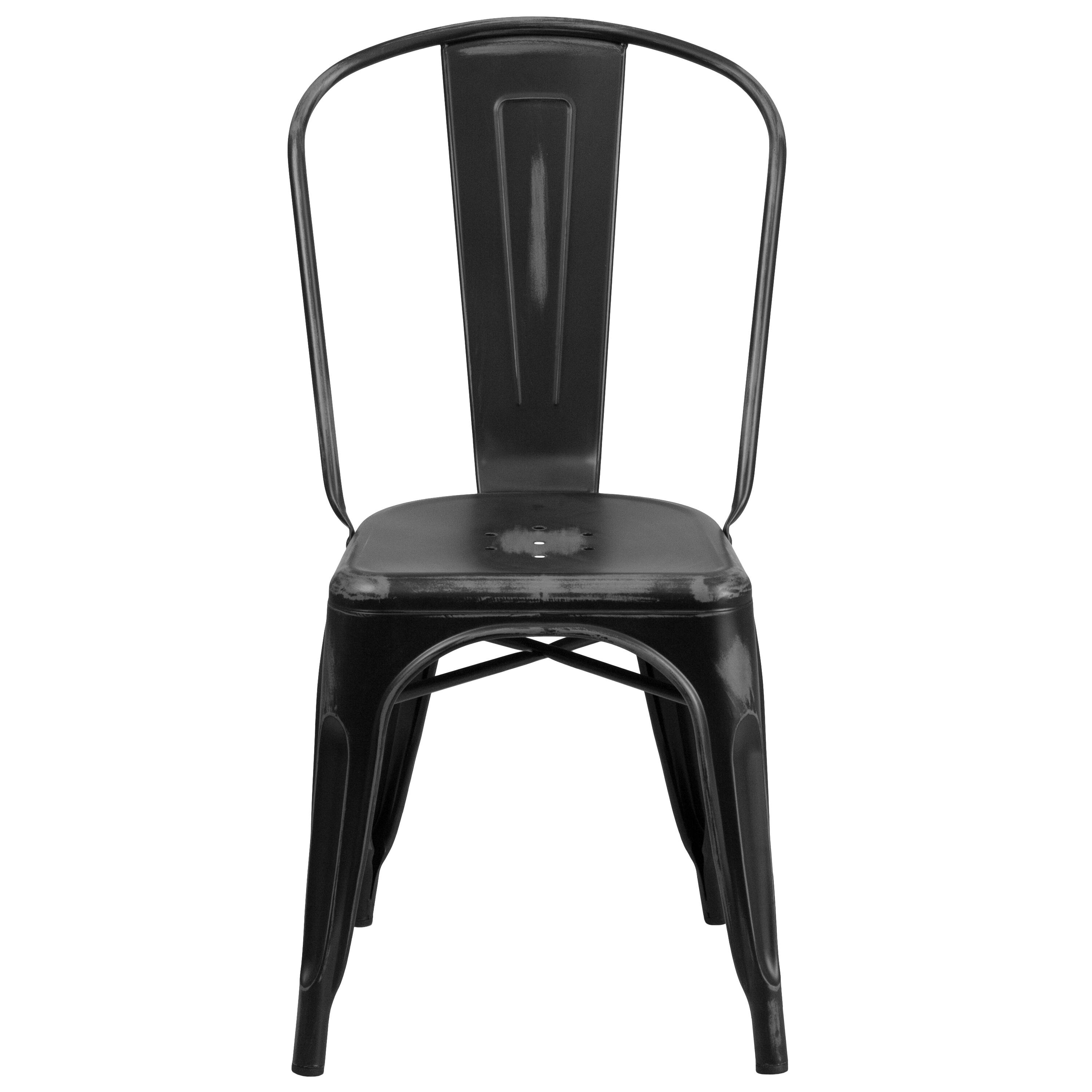 Alt View 7. Emma + Oliver - Commercial Grade 4 Pack Distressed Metal Indoor-Outdoor Stackable Chair - Black.