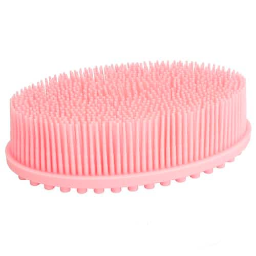 DORLUKFU - Exfoliating Silicone Body Scrubber Shower Bath Body Brush Easy to Clean, Lathers Well, Eco Friendly (Pink)
