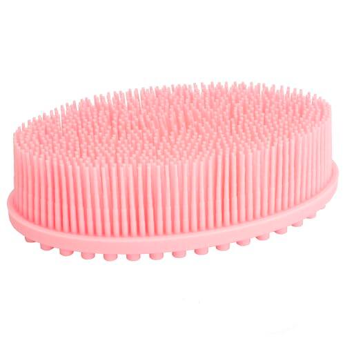 Front. DORLUKFU - Exfoliating Silicone Body Scrubber Shower Bath Body Brush Easy to Clean, Lathers Well, Eco Friendly (Pink).