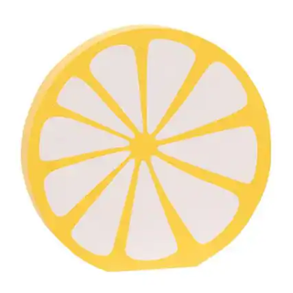 Front. BreeBe - Chunky Wooden Lemon Sitter - Yellow, White.