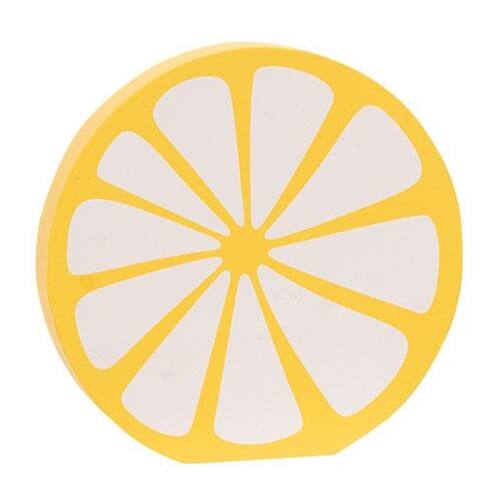 Front. BreeBe - Chunky Wooden Lemon Sitter - Yellow, White.