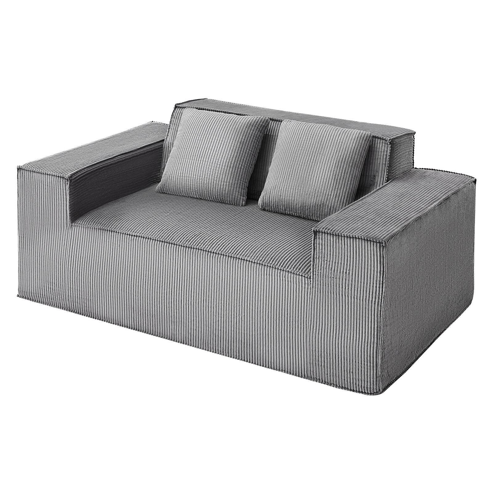 Front. VEVOR - Loveseat Sofa, 63-Inch 2-Seats Couch for Living Room, Modern Small Corduroy Couch with Pocket Springs, Soft Cushions - Gray.