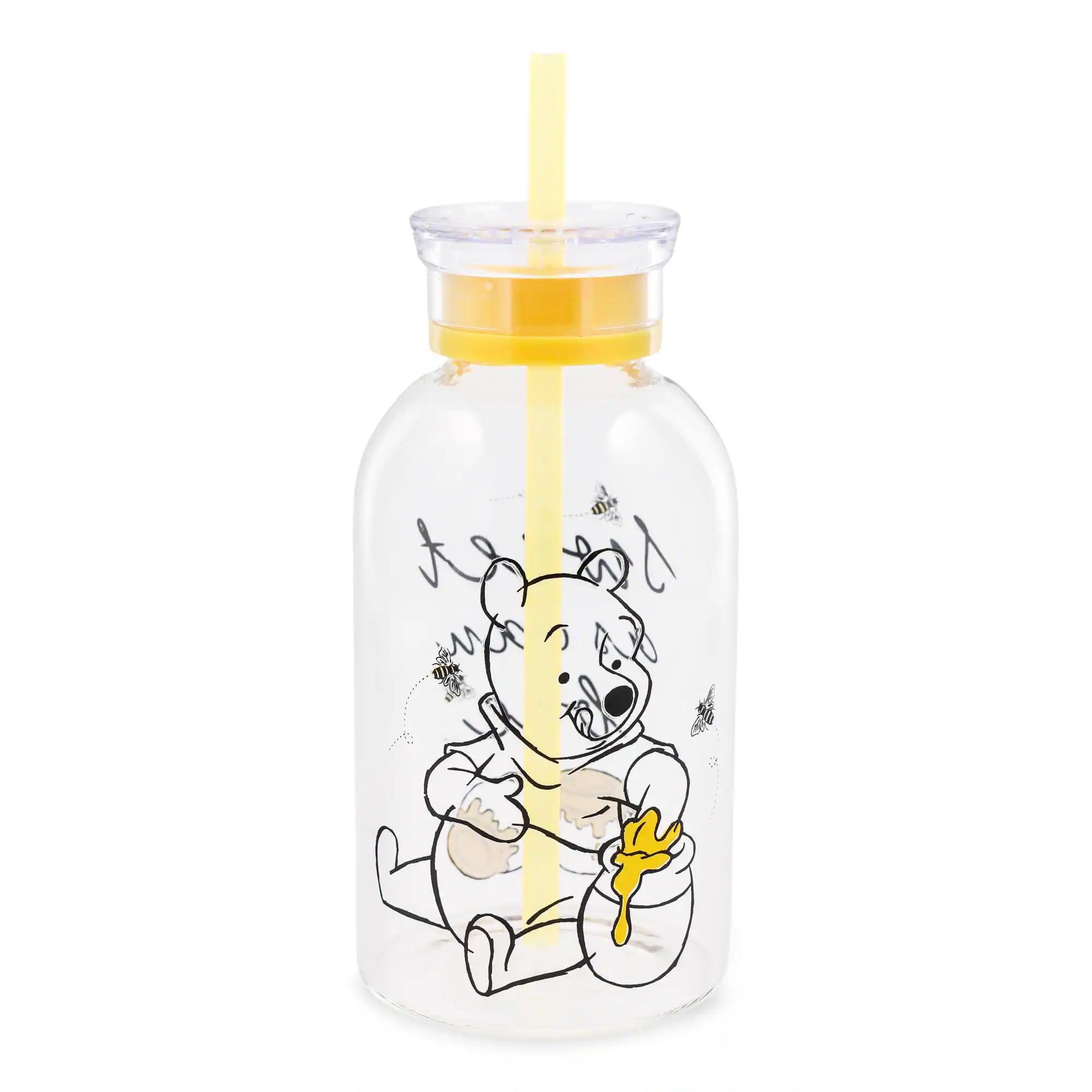 Front. Disney - Disney Winnie The Pooh "Sweet As Can Bee" Glass Milk Bottle | Holds 15 Ounces - Multi-Colored.
