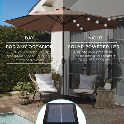 best uv protection patio umbrella Solar LED Lighted 11FT 3-Tier, UV-Resistant Market Umbrella with Tilt Adjustment, Large Outdoor Sun Shade for Yard, Poolside, Deck - 8 Ribs, Polyester Fabric Shield your outdoor space with a UV Best Choice Products 10ft Solar