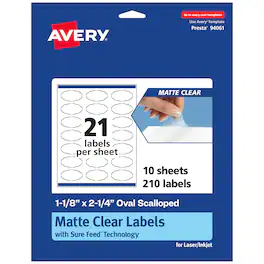 Avery - Matte Oval Scalloped Labels, 1-1/8" x 2-1/4", 210ct - Clear