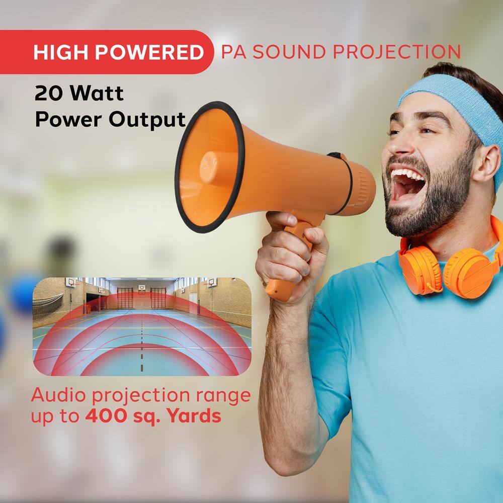 HIGH POWERED PA SOUND PROJECTION

20 Watt Power Output

Audio projection range up to 400 sq. Yards