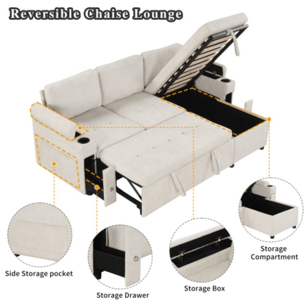 Reversible Chaise Lounge

- Side Storage pocket
- Storage Drawer
- Storage Box
- Storage Compartment
