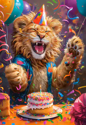 Front. Castorland - CASTORLAND 1000 Piece Jigsaw Puzzles, Happy Birthday!, Joyful lion, Party scene, C-105359-2 - Red.