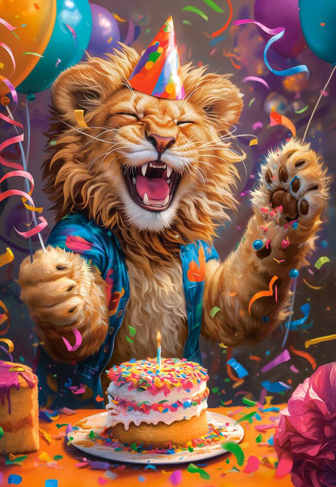 Castorland - 1000 Piece Jigsaw Puzzles, Happy Birthday!, Joyful lion, Party scene, C-105359-2 - Red