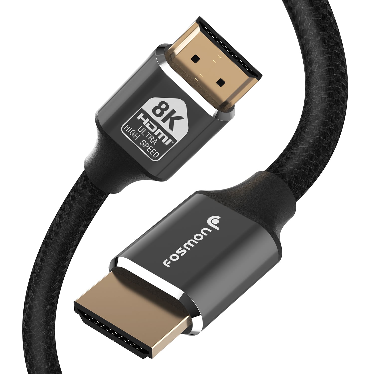 Fosmon - 6.5FT CL3 Rated 29AWG Cotton Braided Ultra High Speed HDMI Cable (Supports Ethernet, 3D, Audio Return, 8K@60Hz) - Gray - Multicolored