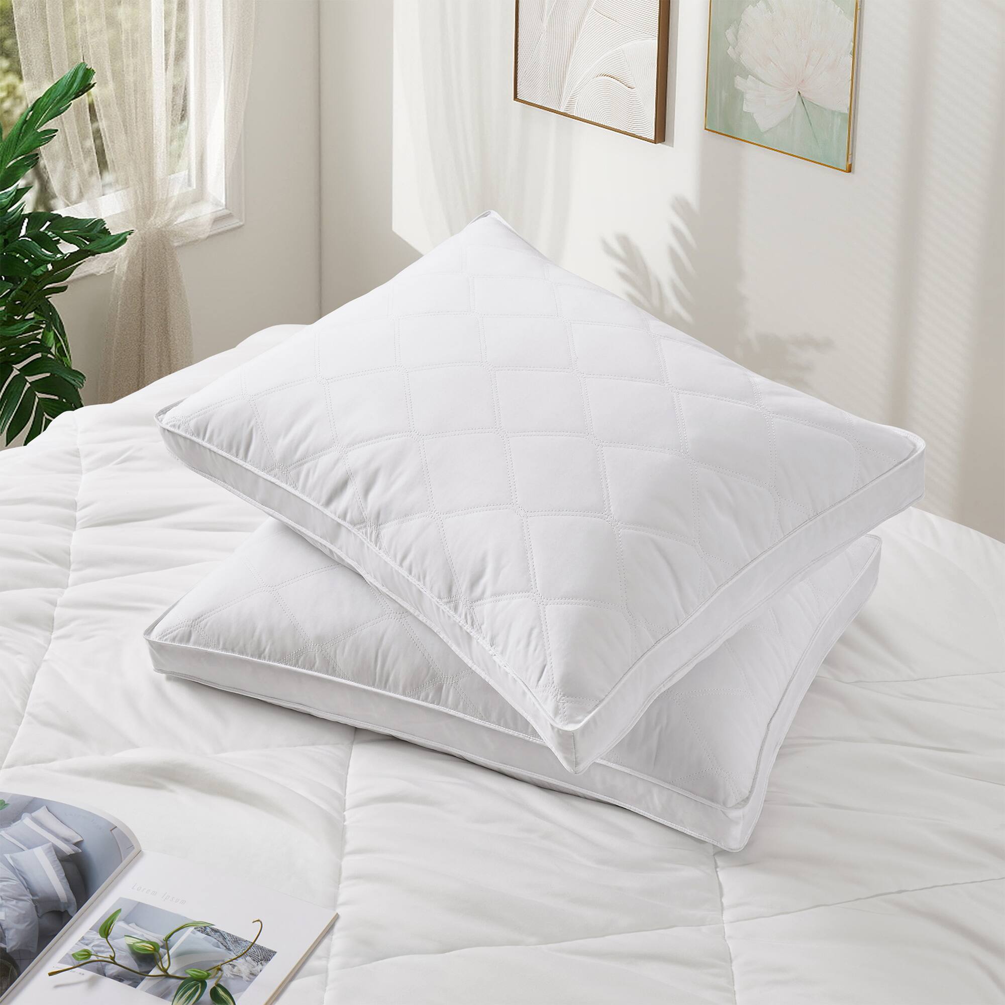 Peace Nest - 2 Pack Quilted Goose Feather Down Pillow - White