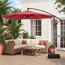 Mondawe - 10 FT Offset Hanging Umbrella with Base Cantilever Tilt 360 Rotation - Red