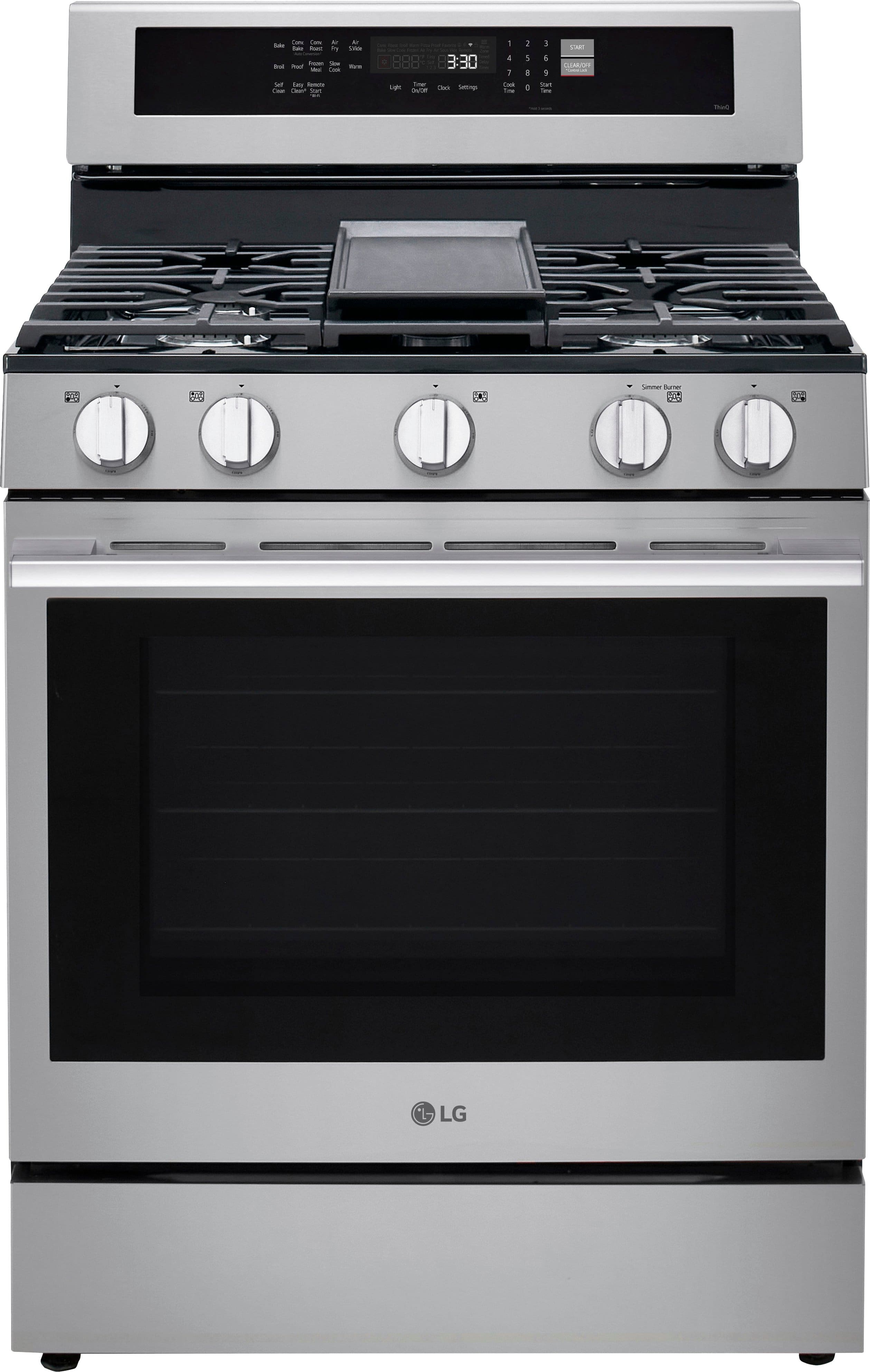 LG - 6.3 Cu. Ft. Freestanding Gas True Convection Smart Range with EasyClean, Air Fry and UltraHeat 20K Burner - Stainless Steel - Front_Zoom