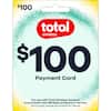 The image features a $100 payment card for Total Wireless. The card can be used to purchase Total Wireless products or services. The terms and conditions for using the card are available on the reverse side.
