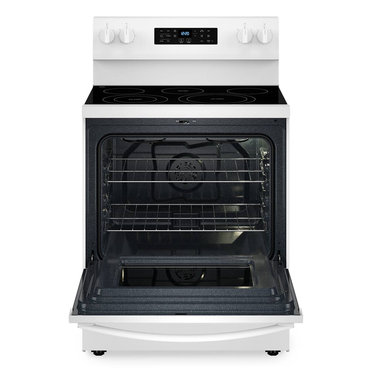 Angle. Whirlpool - 5.3 Cu. Ft. Freestanding Electric Range with Air Cooking Technology, No Preheat Air Fry and Air Baking and Self Clean - White.