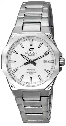 Casio - Edifice Stainless Steel White Dial Quartz EFR-S108D-7A EFRS108D-7 100M Men's Watch - Silver, White