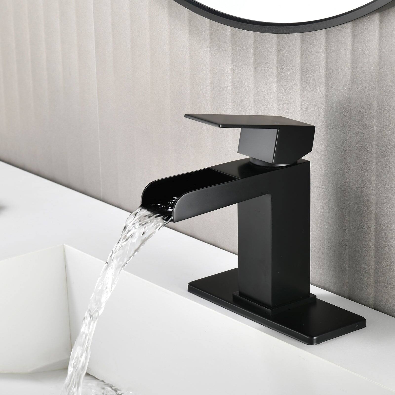 Alt View 3. Boyel Living - Black Faucet SUS304 Waterfall Spout cUPC Cartridge 60cm Supply Line Pop Up Drain - Matte Black.