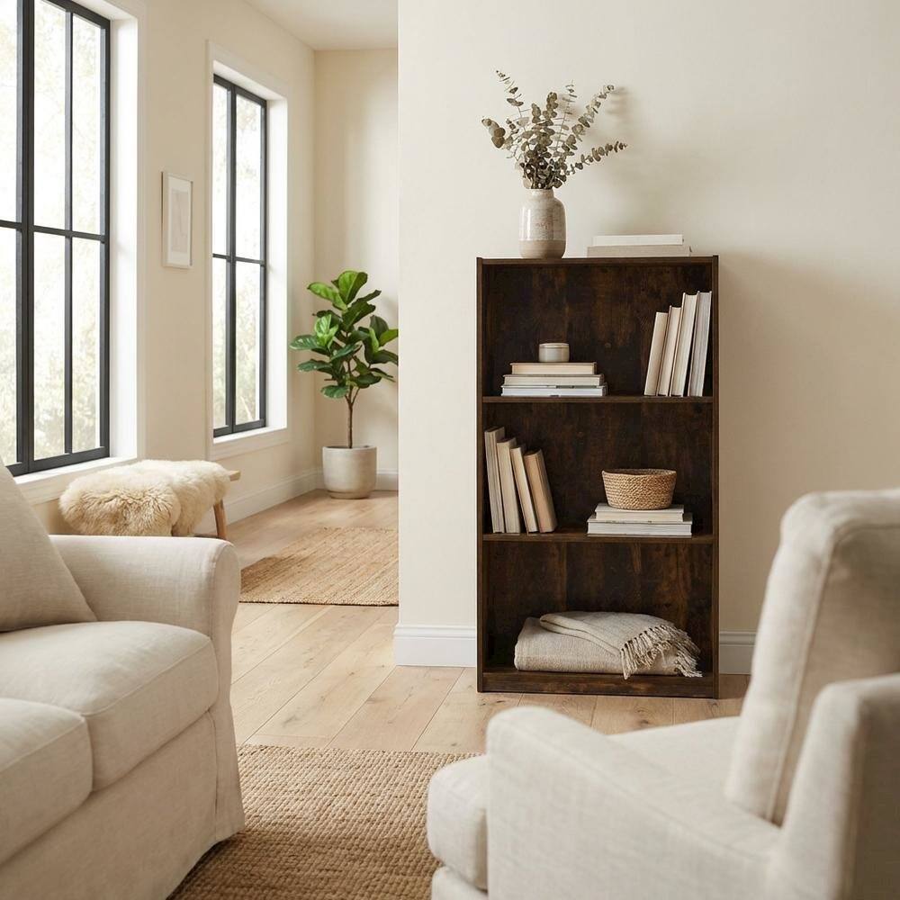 Left. FurniFact - Wooden bookcase with minimalist design and sturdy construction - Amber Pine.