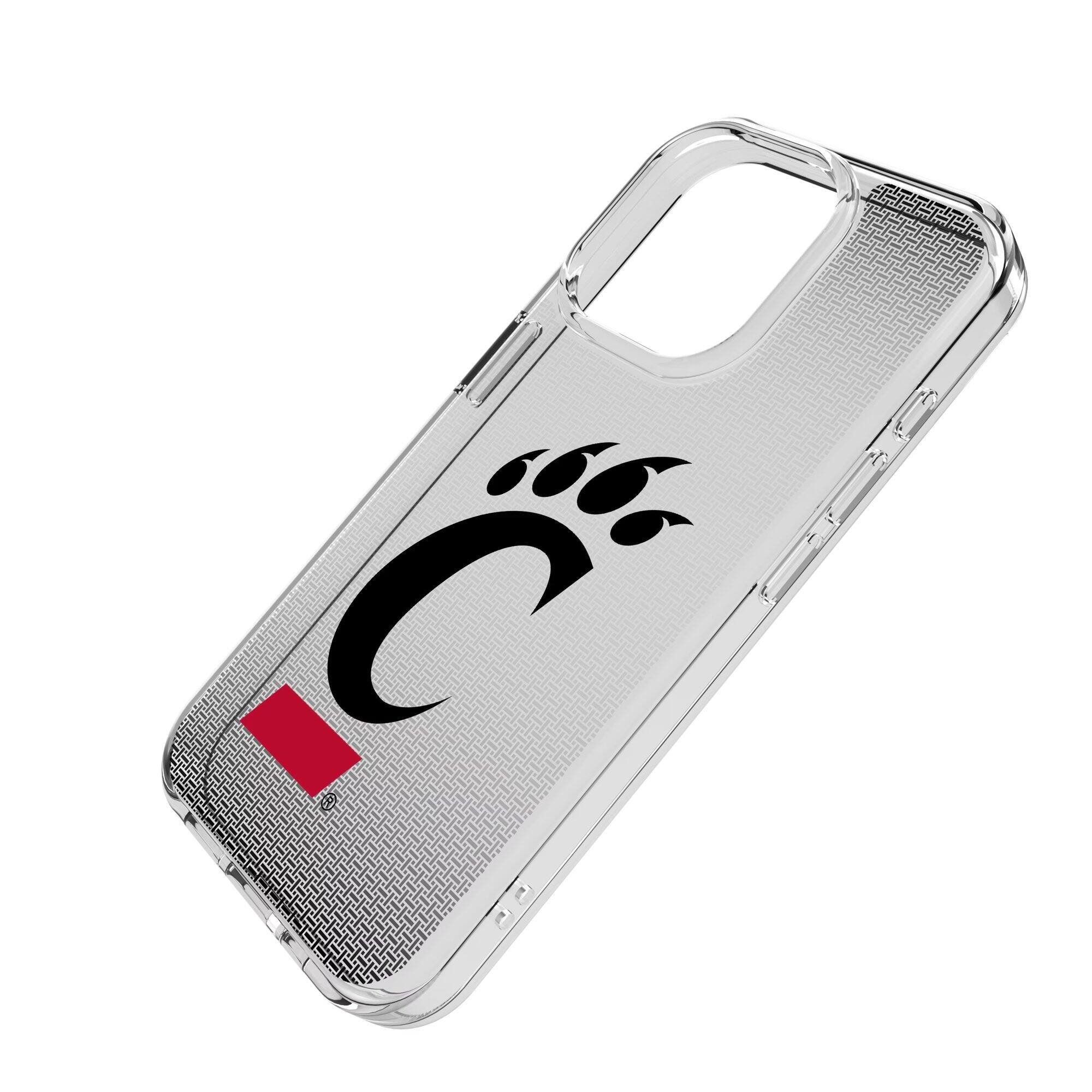 Alt View 1. Keyscaper - Cincinnati Bearcats Linen Logo iPhone Clear Case - 14 Plus - Multicolor.