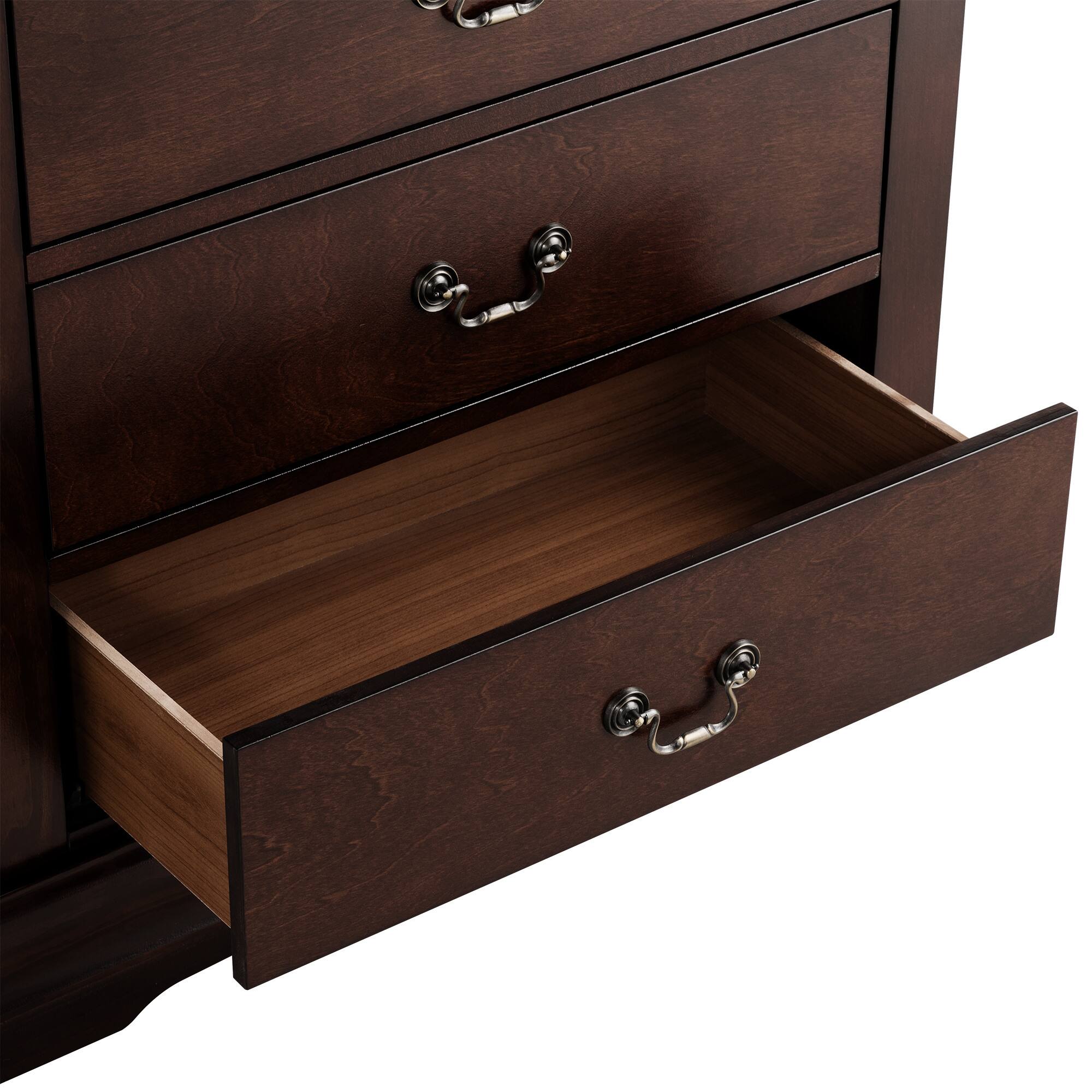 Angle. Vaczon - Solid Wood 5-Drawer Bedroom Dresser, English Dovetail Chest of Drawers for Clothes and Home Storage - Cherry.