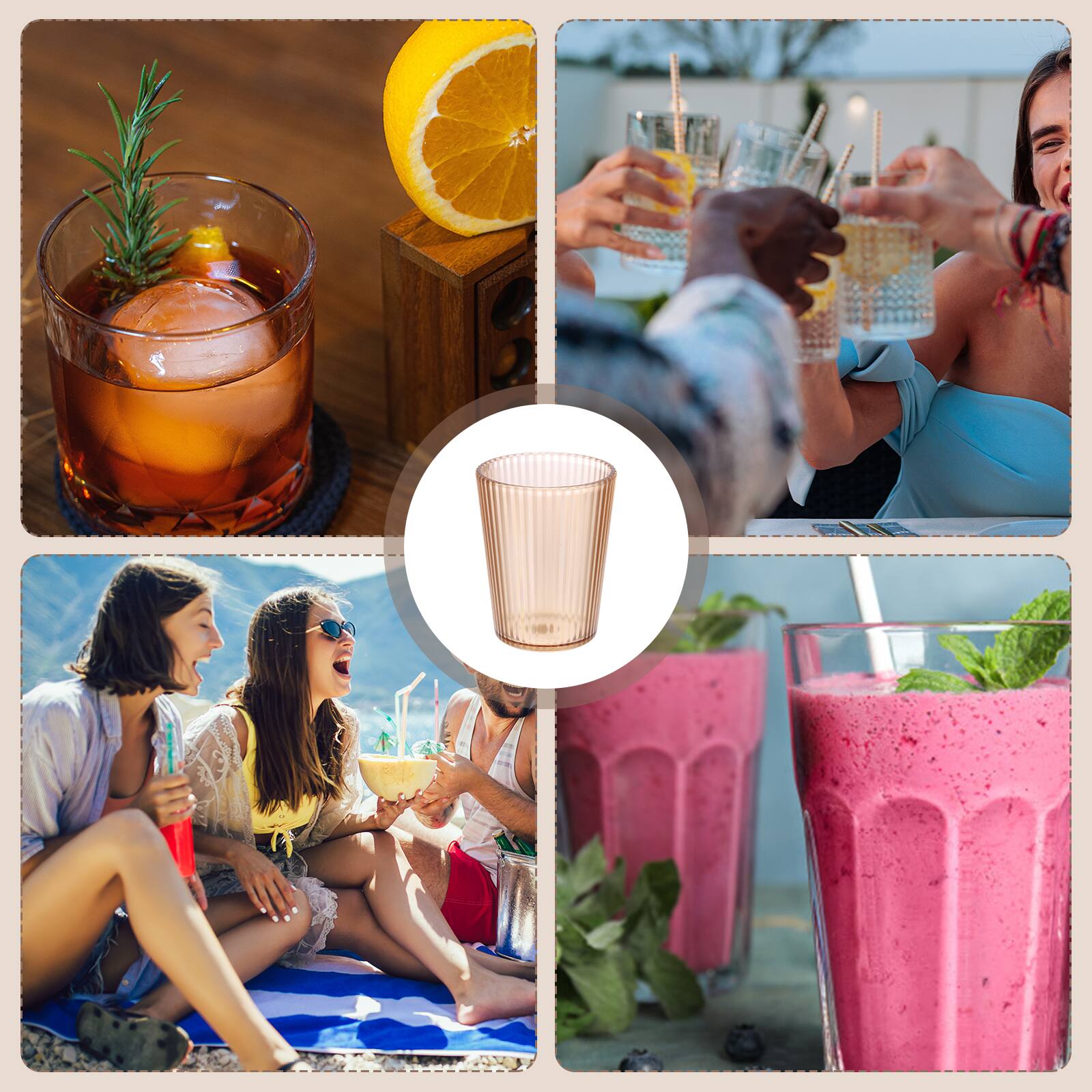 Alt View 6. Unique Bargains - 2pcs Clear Acrylic Drinking Glasses, 5.4oz Stripe Texture Unbreakable Stackable for Water Juice Beer - Brown/Gray.