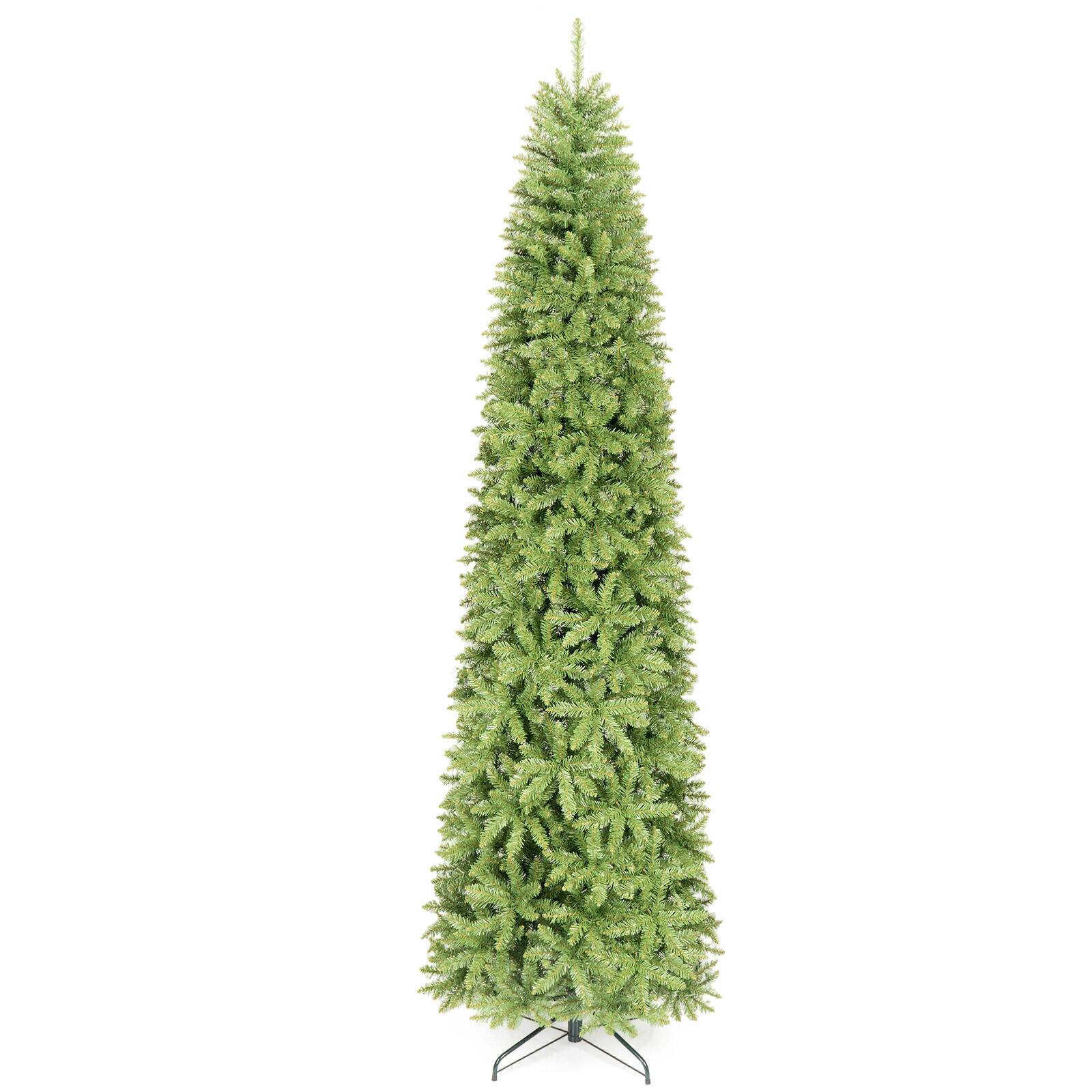 Alt View 1. Costway - Costway 9 FT Artificial Pencil Christmas Tree with 1443 Lush Branch Tips & Metal Stand - Green.