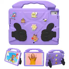 Dteck - Kids Case for 10.2" iPad 9th/8th/7th Generation, Shockproof Silicone Stand Cover with Fun Charms - Purple