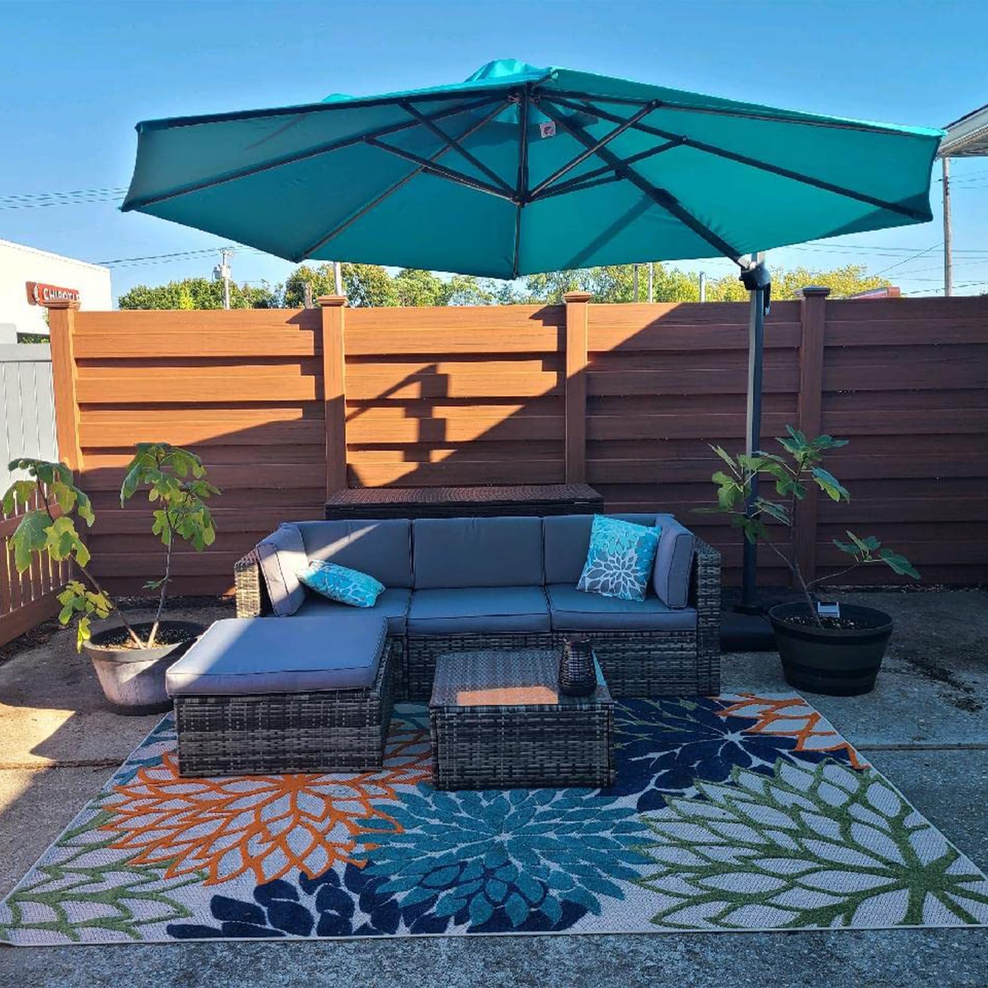 Alt View 1. PURPLE LEAF - 11 ft. Octagon Aluminum Outdoor Patio Cantilever Umbrella Offset 360° Rotation Umbrella with Base - Turquoise Blue.