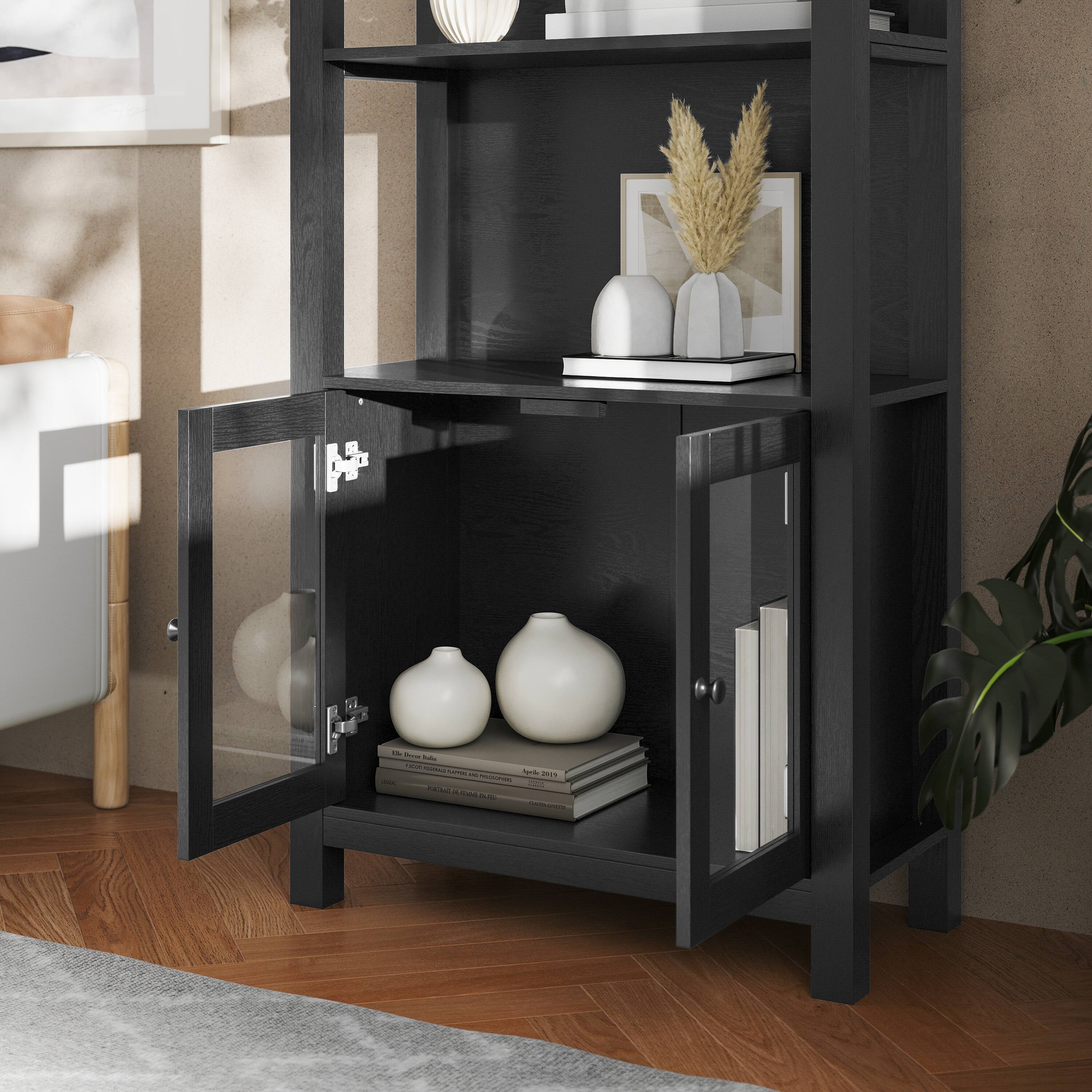 Alt View 3. Flash Furniture - Stella Modern Farmhouse Wooden Bookcase and Storage Cabinet with Tempered Glass Doors and 3 Upper Shelves in Black - Black.
