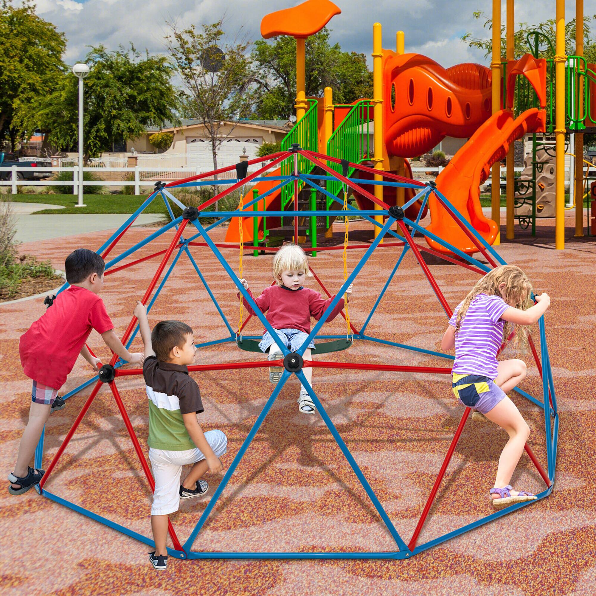 Alt View 4. Gymax - Gymax 10 FT Climbing Dome with Swing Outdoor Kids Play Jungle Gym Red and Blue - Blue, Red.