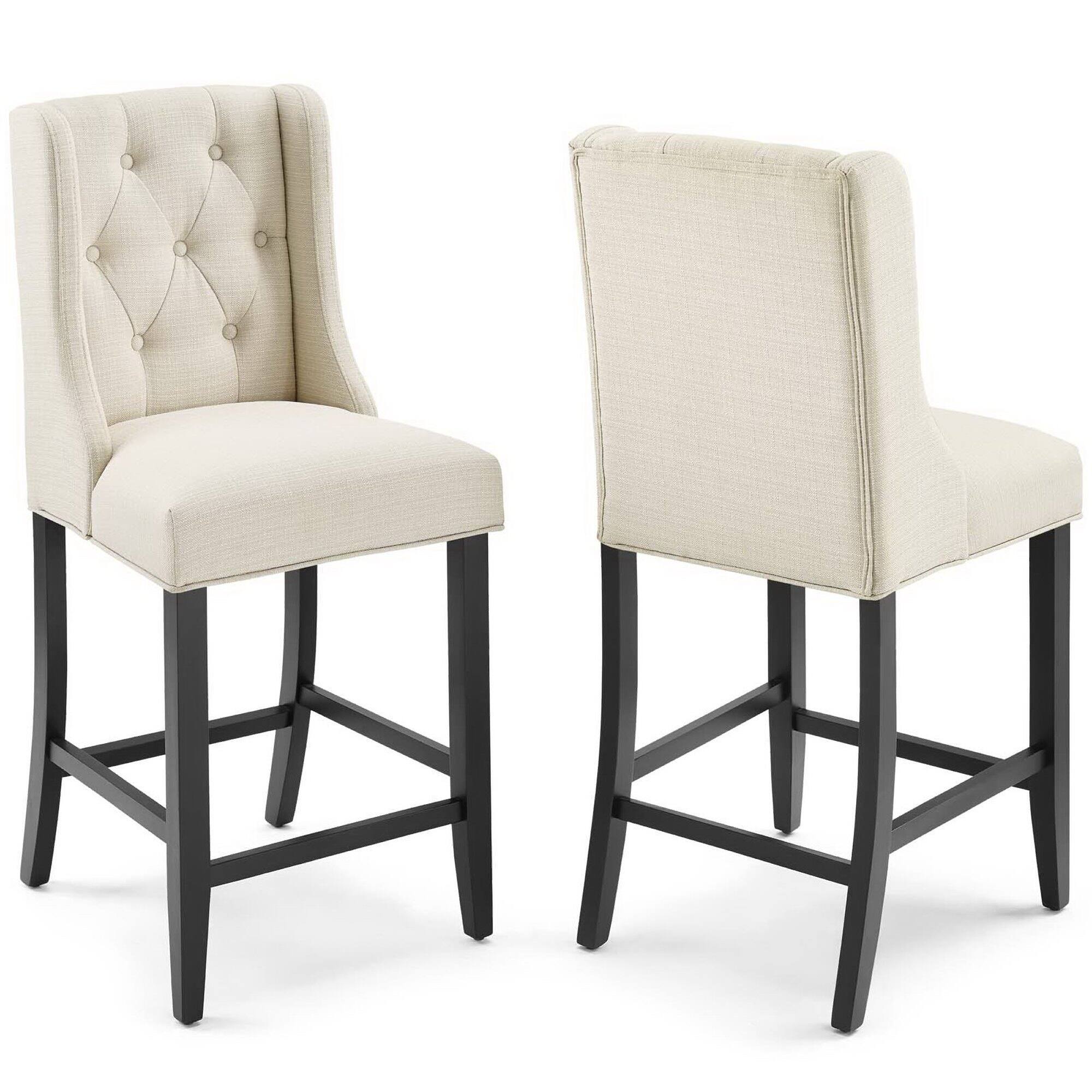 Angle. Modway - Baronet Upholstered Fabric Counter Bar Stool Set of 2 - Beige.