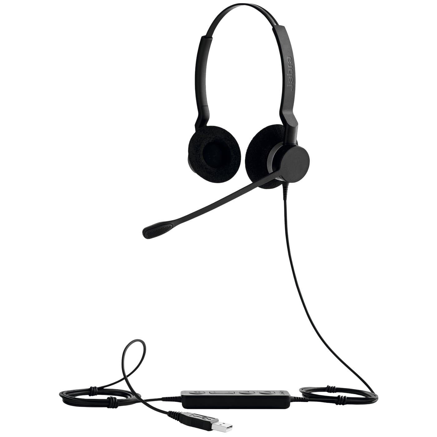 Jabra - Biz 2300 USB Duo Wired Headset Microsoft Lync Compatible Noise-Canceling Boom Microphone Reinforced Cord - Black