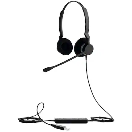 Front. Jabra - Biz 2300 USB Duo Wired Headset Microsoft Lync Compatible Noise-Canceling Boom Microphone Reinforced Cord - Black.