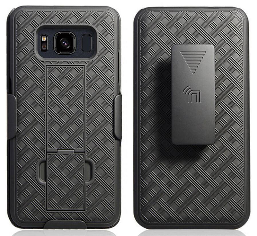 Alt View 5. Nakedcellphone - Combo for Samsung Galaxy S8 Active - Case with Stand and Belt Clip Holster - Black.