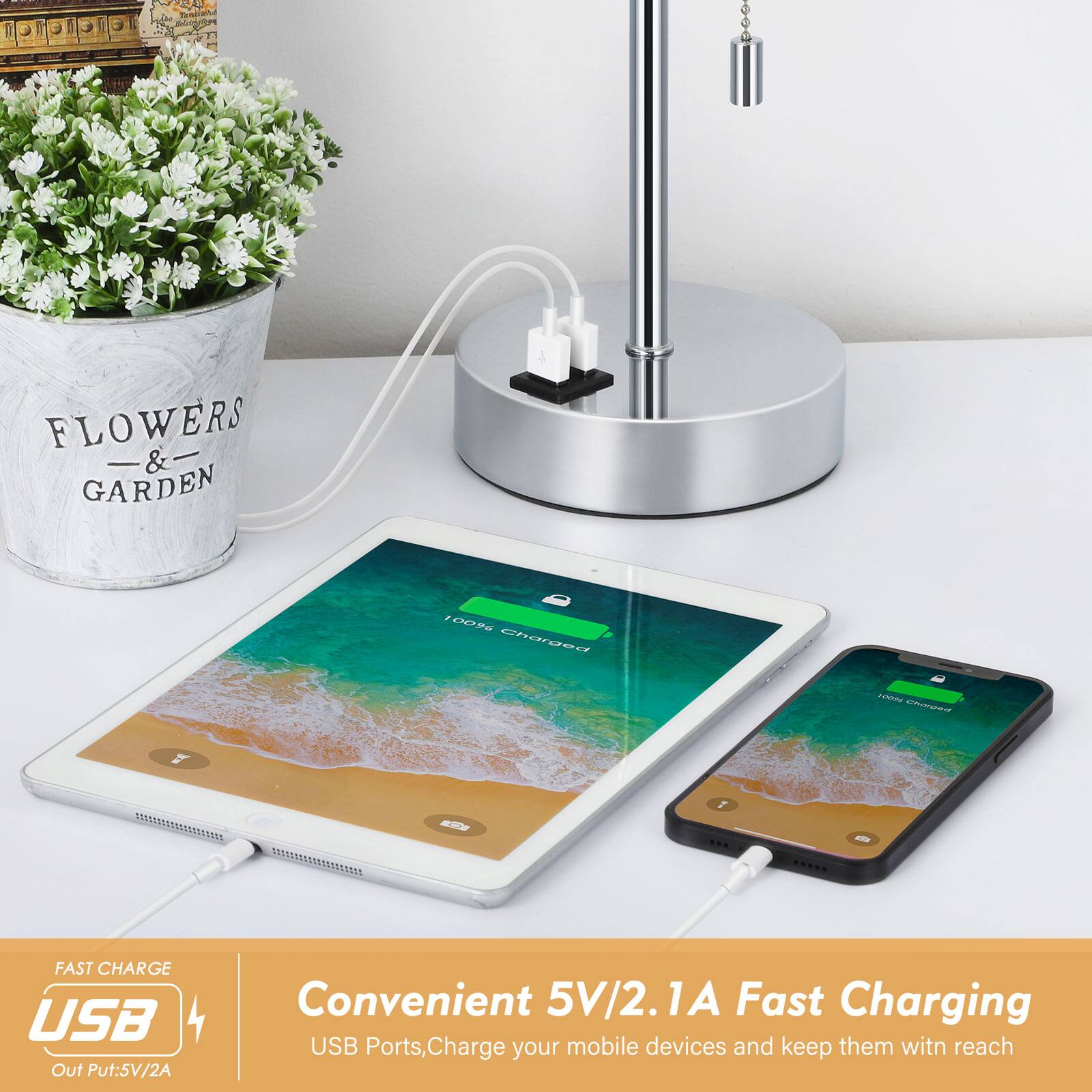 **Mdalee FLOWERS & GARDEN**

**FAST CHARGE USB**
- Output: 5V/2A

**Convenient 5V/2.1A Fast Charging**
- USB Ports, Charge your mobile devices and keep them within reach