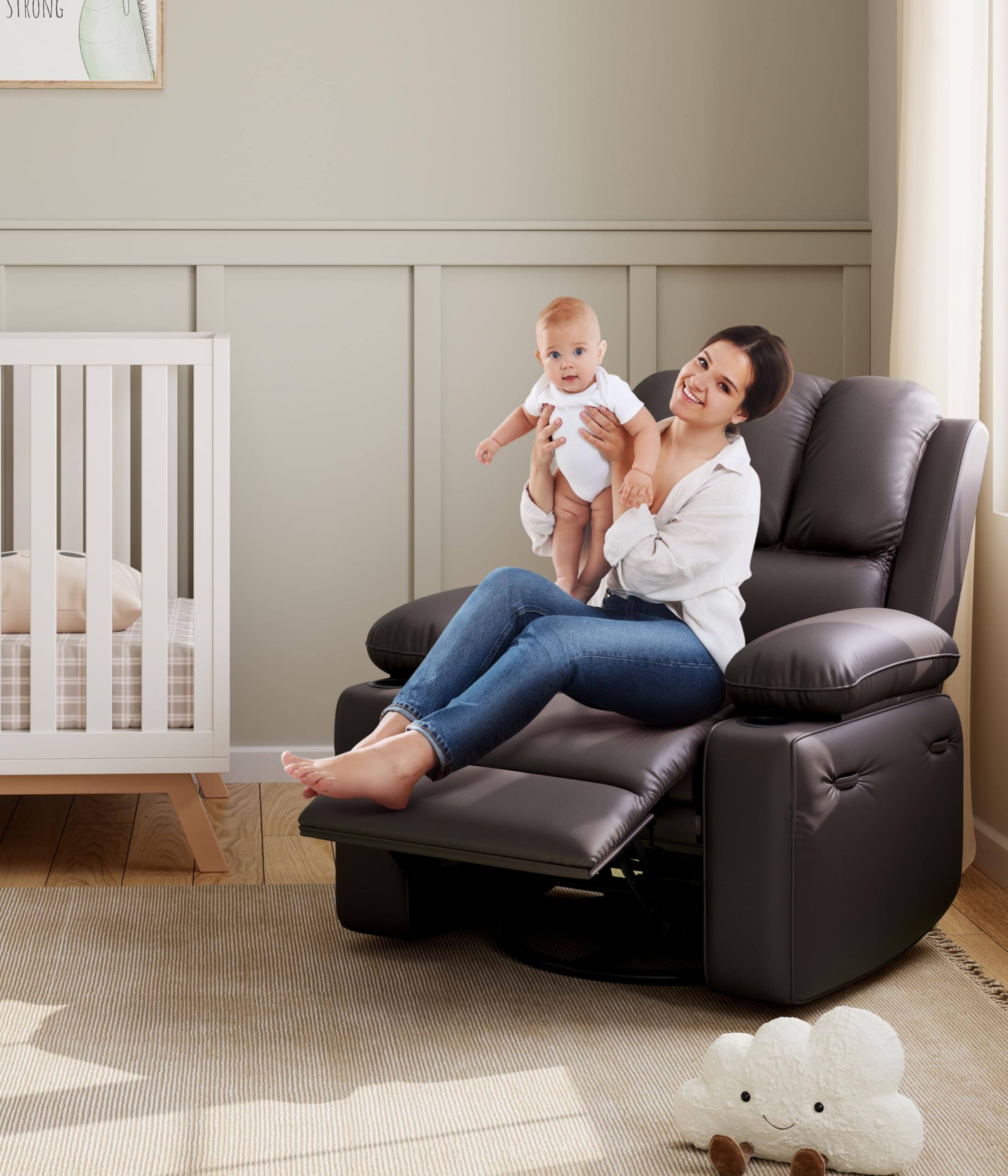 Alt View 4. Jojoka - 37.4" Wide Oversized Recliner Chair, PU Leather Manual Recliner Chair with Cup Holder and Side Pockets - Coffee.