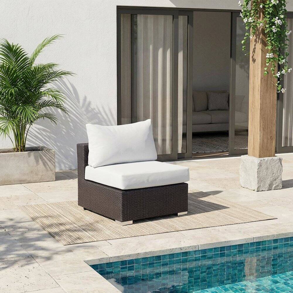 Angle. Outdoor Escape - Outdoor Patio Armless Lounge Chair With Cushioned Support - Gray.