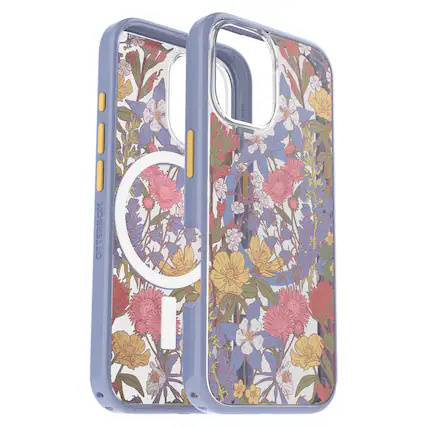The image features two Otterbox cases, each with a floral design on the back. The cases are designed to protect the iPhone from scratches and impacts. The cases are made of high-quality materials and are available in a variety of colors and patterns. The floral design adds a touch of style and personality to the cases, making them a popular choice among iPhone users.