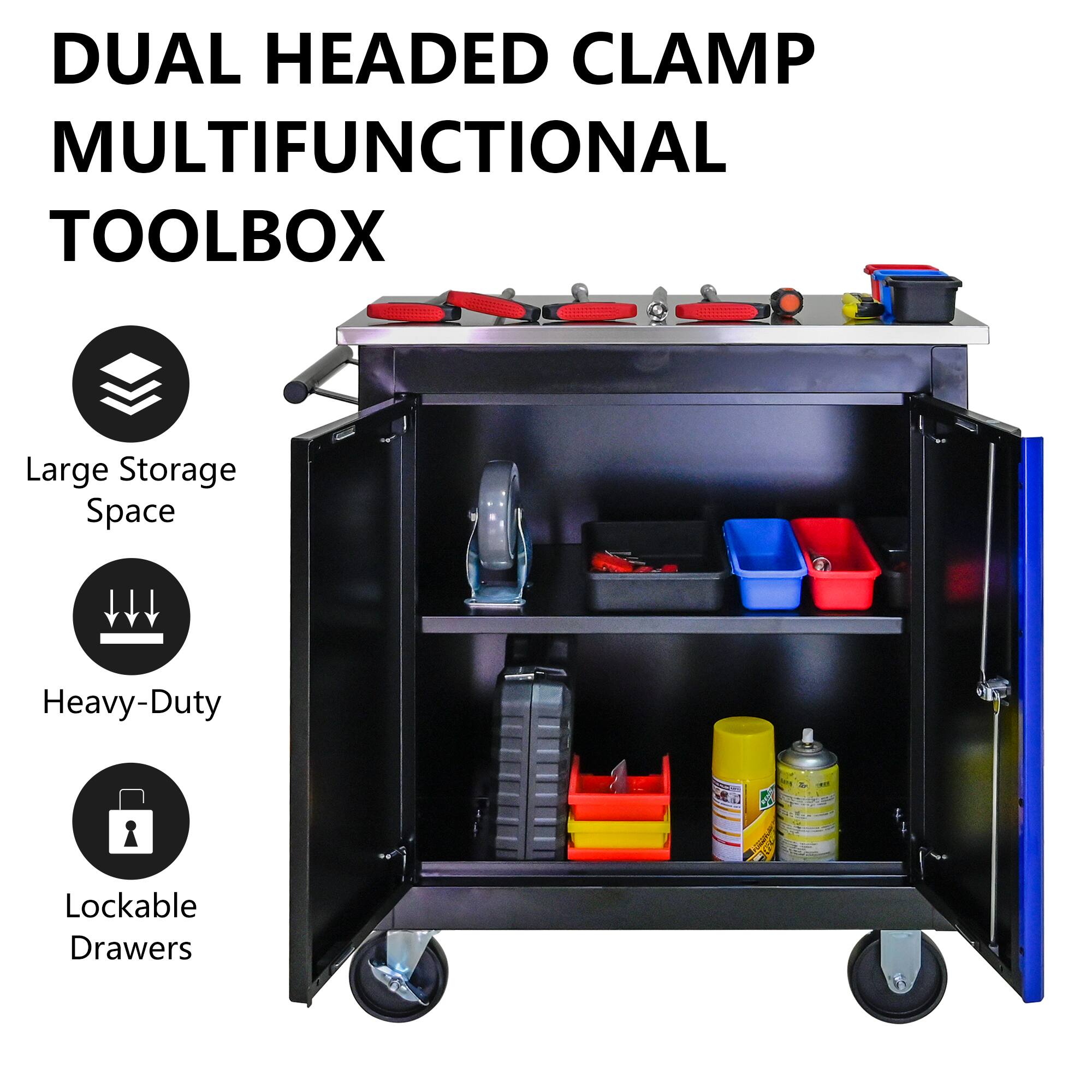 DUAL HEADED CLAMP MULTIFUNCTIONAL TOOLBOX

- Large Storage Space
- Heavy-Duty
- Lockable Drawers