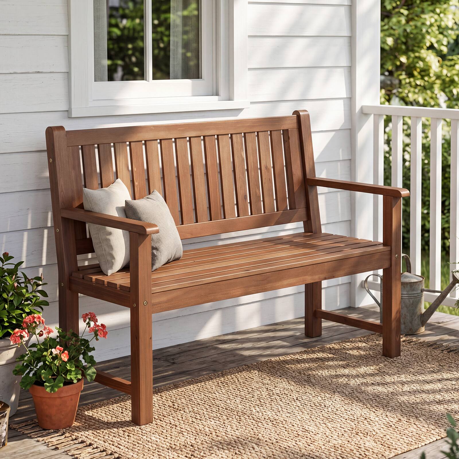 Alt View 3. Costway - Costway 2-Seater Outdoor Wooden Bench, Garden Loveseat Bench with Backrest, Armrests - Brown.