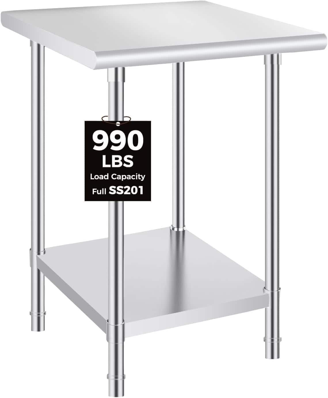 OSTBA - 24x24 In Prep Table, NSF Commercial Heavy-Duty Work Table with Adjustable Undershelf & Feet - Stainless Steel