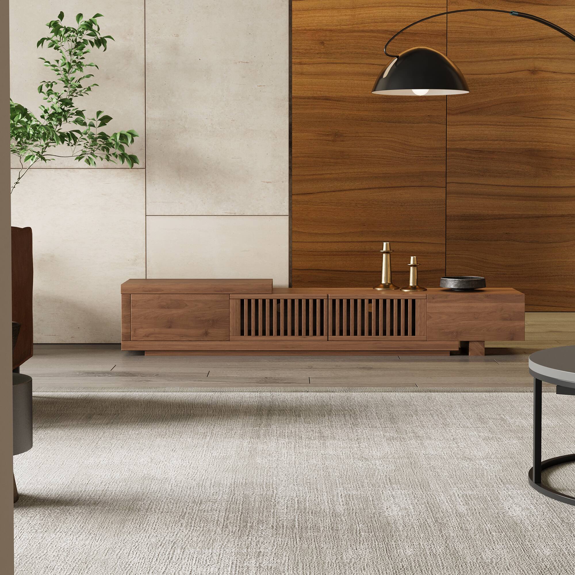 Left. luck idea - 78.54" Extendable TV stand, and Media Console & Entertainment Centers with Large Storage Space - Walnut color.