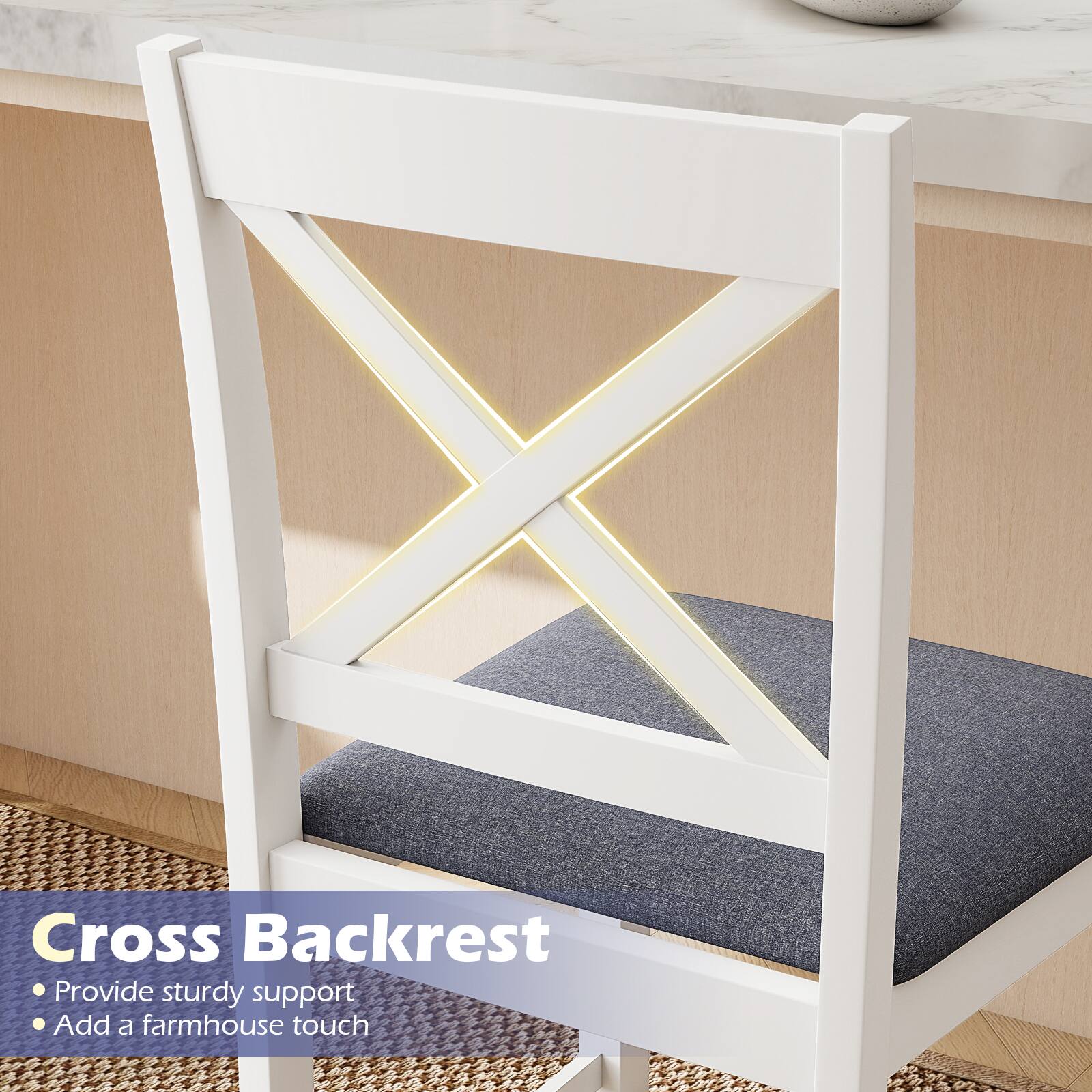 Cross Backrest  
- Provide sturdy support  
- Add a farmhouse touch