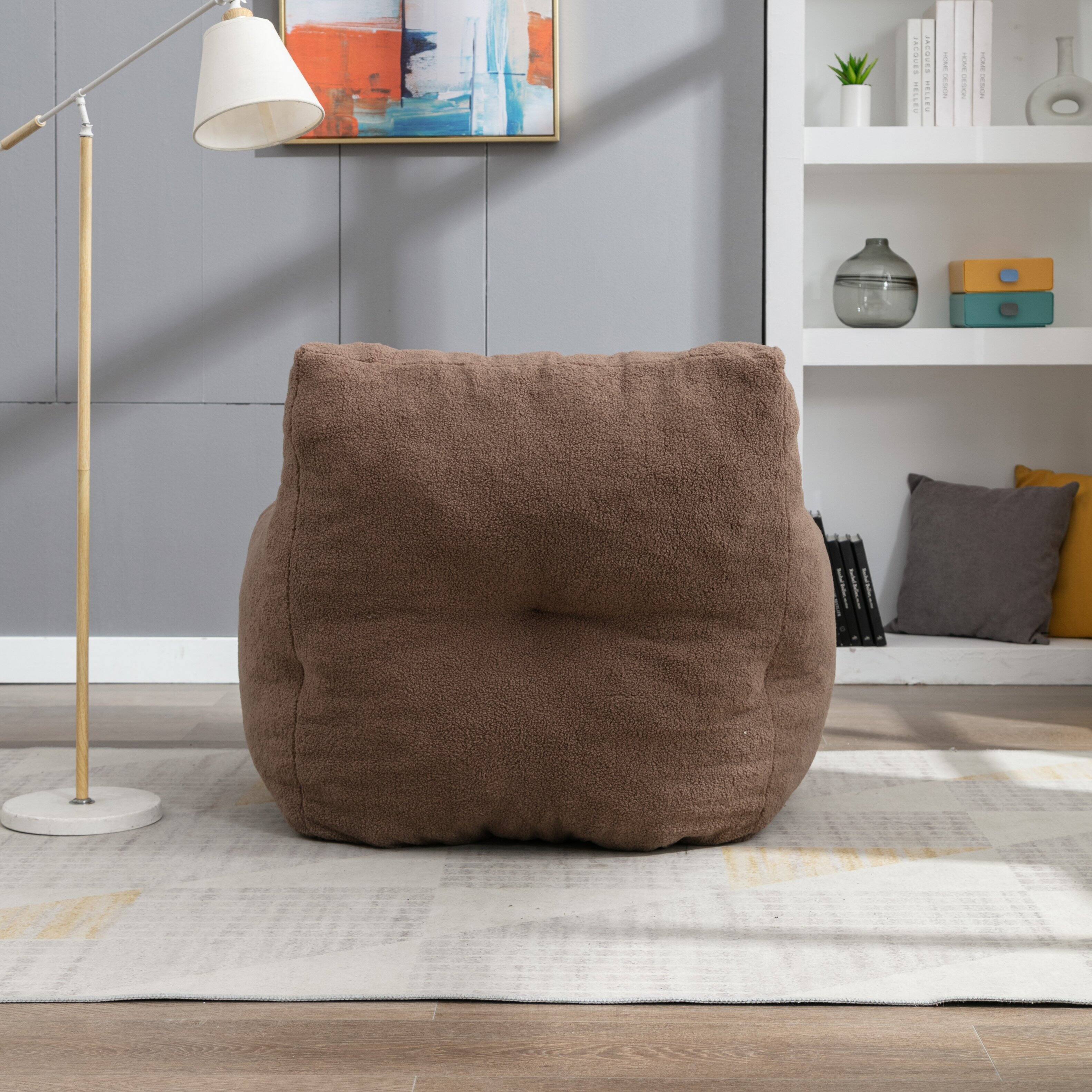Alt View 5. GOODSILO - Luxury Plush Bean Bag Chair with Ergonomic Support - Soft Teddy Fabric and Memory Foam Filling for Ultimate Comfort - Coffee.