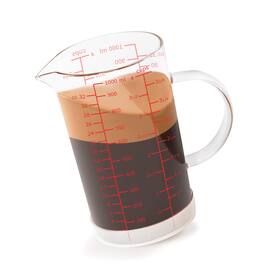 Dapper Styles - Glass Measuring Cup With Handle (0.5 Liter 2 Cup) Three Scales (oz Ml/cc) And V-shaped Spout Beaker For Kit - Red Measuring Scale-4 Cup, 1000 ML