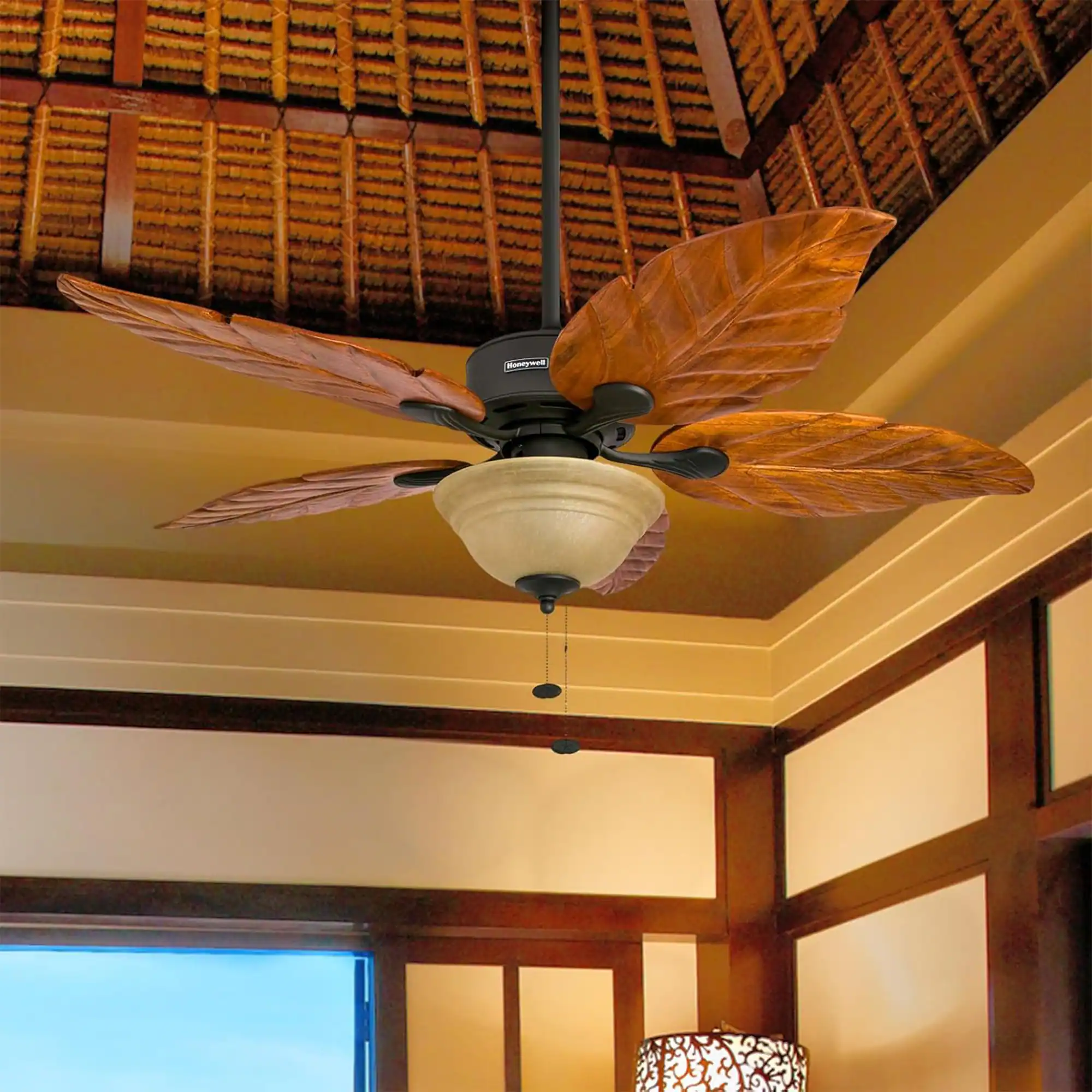 Alt View 3. Honeywell - Honeywell Sabal Palm 52-Inch Tropical Ceiling Fan with Light, 5 Blades, Bronze - Bronze.