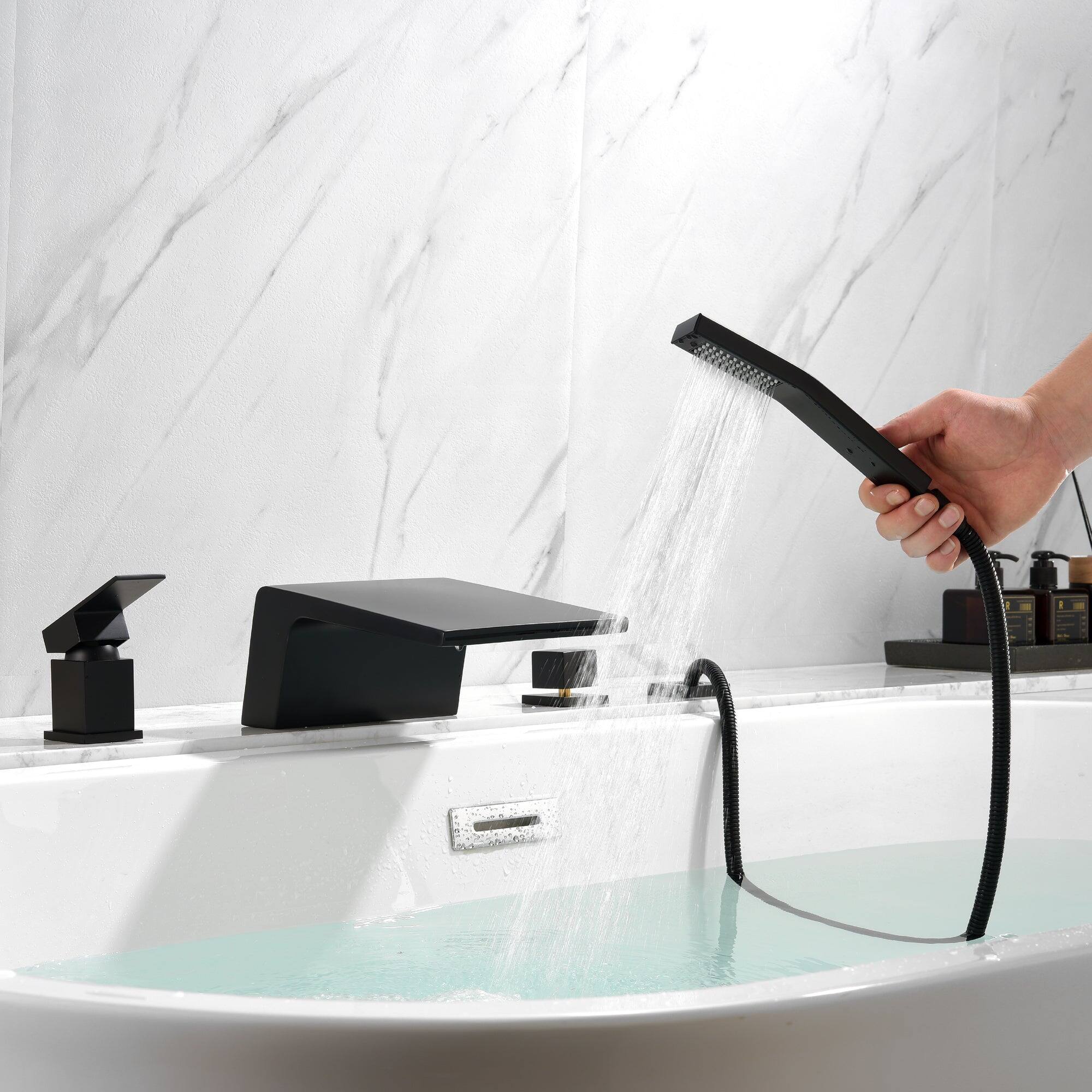 Alt View 9. Boyel Living - Single-Handle Tub Deck Mount Roman Tub Faucet with Hand Shower and Water Suply Hose in Matte Black - Matte Black.