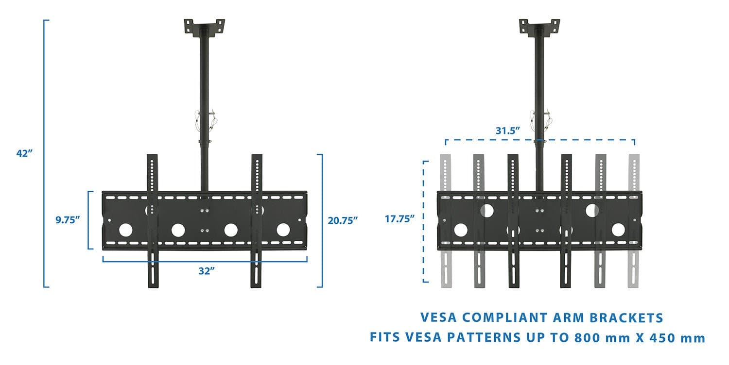 31.5" 42" 9.75" 20.75" 17.75" 32" VESA COMPLIANT ARM BRACKETS FITS VESA PATTERNS UP TO 800 mm X 450 mm