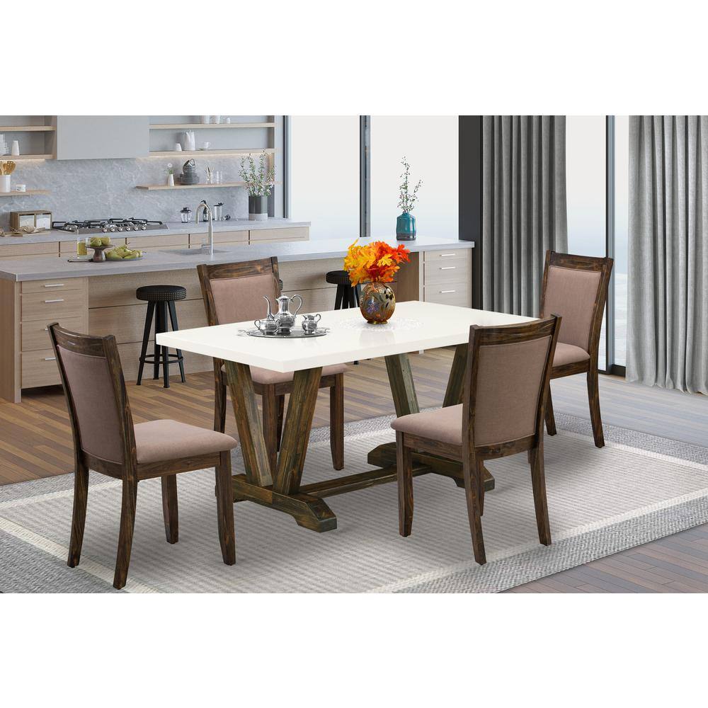 Alt View 3. East West Furniture - V726MZ748-5 - 5-Pc Modern Dining Set - 4 Parson Chairs and 1 Dining Room Table (Distressed Jacobean Finish) - Multi-Color.